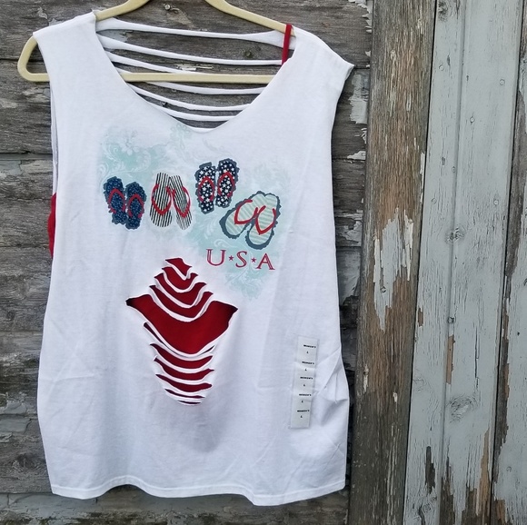 USA patriotic Graphic Distressed Muscle Tee - Picture 1 of 4